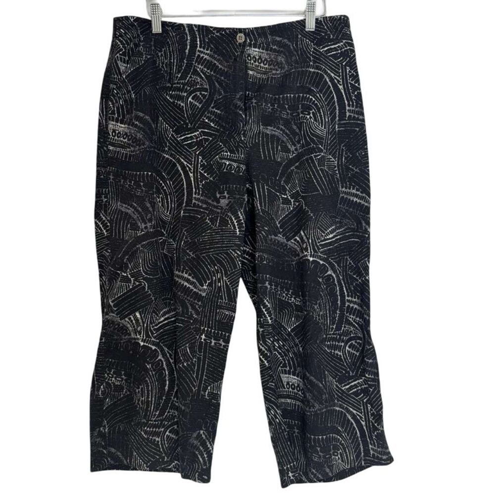 Chicos Womens Black White Cropped Stretch Cotton Print Pants Flat Front sz 3 /XL